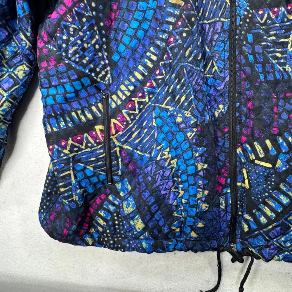 Chico's 3 Quilted Silk Bomber Jacket Women Size XL Full Zip Art to Wear Eclectic - Picture 6 of 12